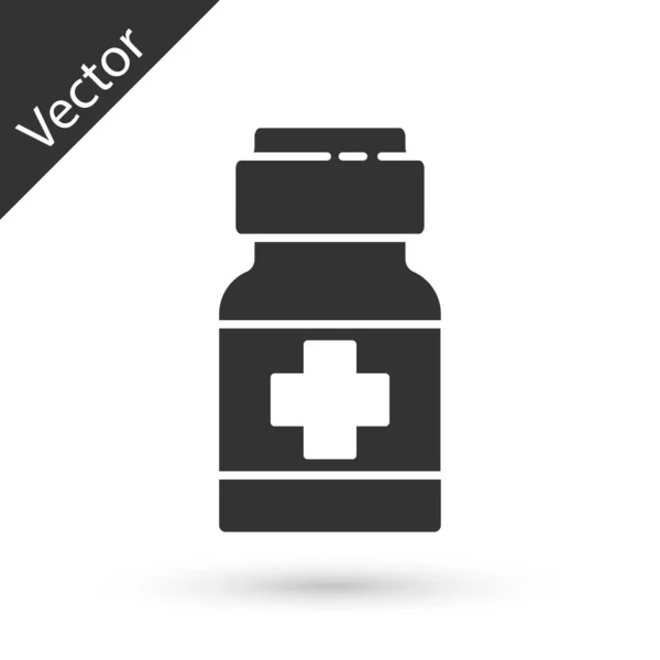 Grey Medicine Fles Pillen Pictogram Geïsoleerd Witte Achtergrond Medicijnpakket Voor — Stockvector