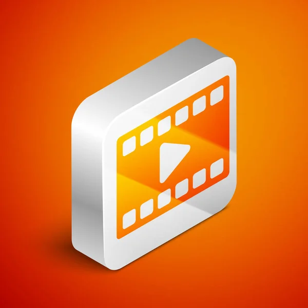 Isometrisches Play Video Symbol Isoliert Auf Orangefarbenem Hintergrund Filmstreifen Mit — Stockvektor