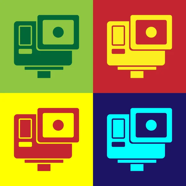 Pop Art Action Extreme Camera Icon Isolated Color Background Video — Stock Vector