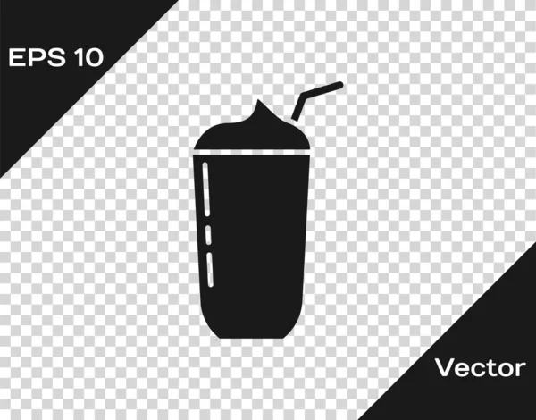Icono Batido Negro Aislado Sobre Fondo Transparente Taza Plástico Con — Vector de stock