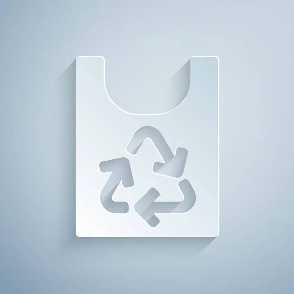 Saco Plástico Cortado Papel Com Ícone Reciclagem Isolado Fundo Cinza — Vetor de Stock