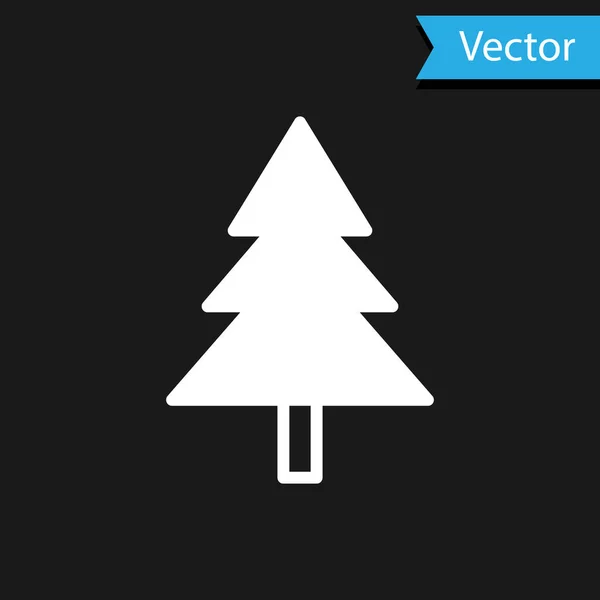 White Christmas Tree Icon Isolated Black Background Merry Christmas Happy — Stock Vector