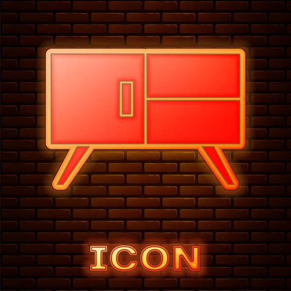 Brillante Neón Pecho Cajones Icono Aislado Fondo Pared Ladrillo Vector — Vector de stock