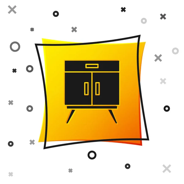 Schwarze Kommode Ikone Isoliert Auf Weißem Hintergrund Gelber Quadratischer Knopf — Stockvektor