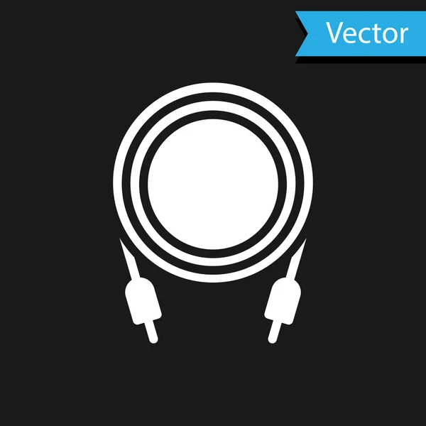 Icono Conector Audio Blanco Aislado Sobre Fondo Negro Cable Audio — Vector de stock