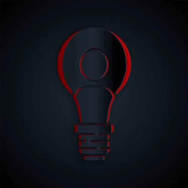 Paper Cut Human Head Lamp Bulb Icon Isolated Black Background — Stock Vector