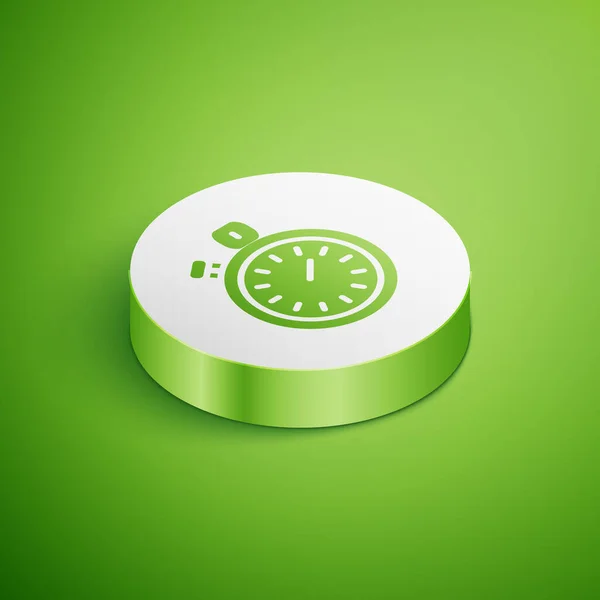 Isometric Stopwatch Simgesi Yeşil Arkaplanda Izole Edildi Zaman Göstergesi Kronometre — Stok Vektör