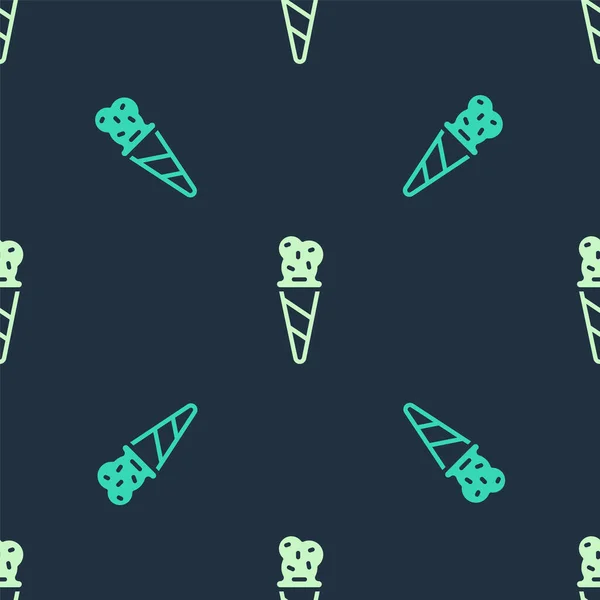 Zelená Béžová Zmrzlina Vaflovacím Kuželu Ikona Izolované Bezešvé Vzor Modrém — Stockový vektor