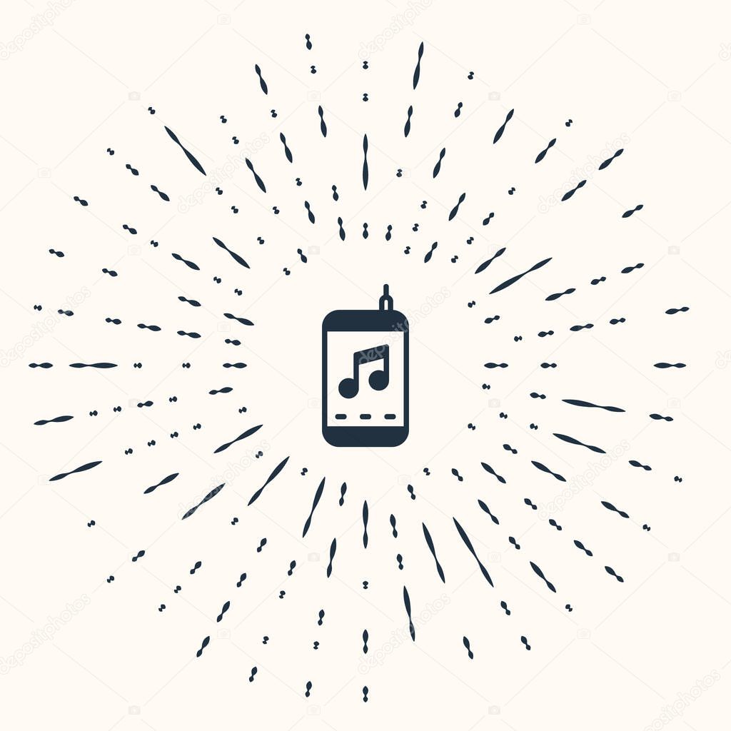 Grey Music player icon isolated on beige background. Portable music device. Abstract circle random dots. Vector.
