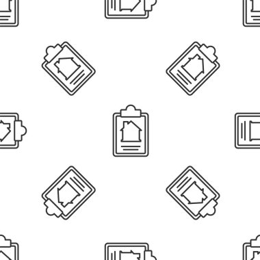 Gri Çizgili Ev sözleşmesi ikonu beyaz arka planda kusursuz desen izole etti. Sözleşme oluşturma hizmeti, belge oluşumu, başvuru formu bileşimi. Vektör.