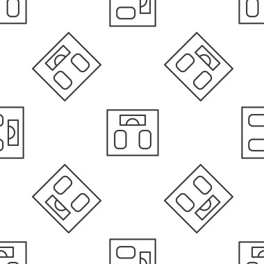 Siyah banyo ölçekli ikon beyaz arka planda izole edilmiş. Ağırlık ölçme ekipmanı. Ağırlık ölçeği spor konsepti. Sarı kare düğme. Vektör.