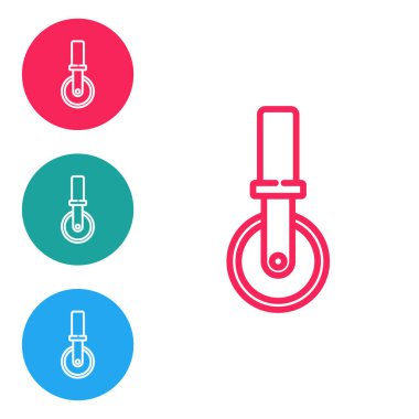 Kırmızı çizgi pizza bıçağı ikonu beyaz arka planda izole edildi. Pizza kesme tabelası. Çelik mutfak gereçleri. Simgeleri daire düğmelerine ayır. Vektör.