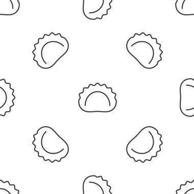 Gri çizgi hamur köftesi ikonu beyaz arka planda izole edilmiş kusursuz desen. Pierogi, varenyky, pelmeni, ravioli. Geleneksel Ukrayna yemekleri. Vektör.