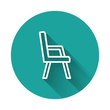 Uzun gölgeli beyaz çizgi Kol Koltuğu simgesi. Yeşil daire düğmesi. Vektör.