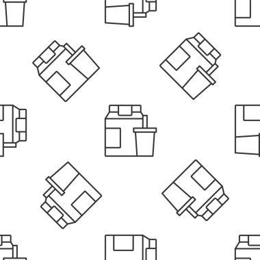 Grey Line Online sipariş veriyor ve fast food dağıtım ikonu beyaz arka planda izole edilmiş kusursuz desen. Vektör