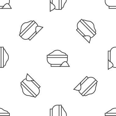 Gri çizgi un kase ikonu beyaz arka planda pürüzsüz desen izole etti. Pişirme malzemeleri. Sağlıklı organik yiyecekler. Mutfak gereçleri kupası. Hamur yemeği. Vektör