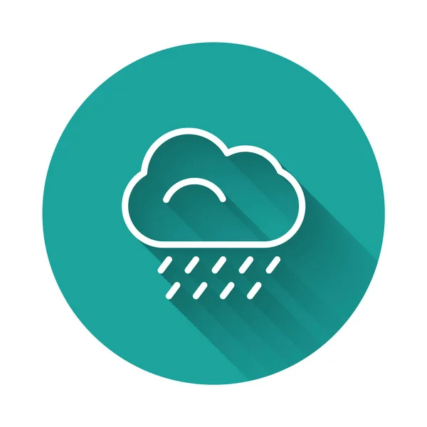 Línea Blanca Nube Con Icono Lluvia Aislada Con Sombra Larga — Vector de stock