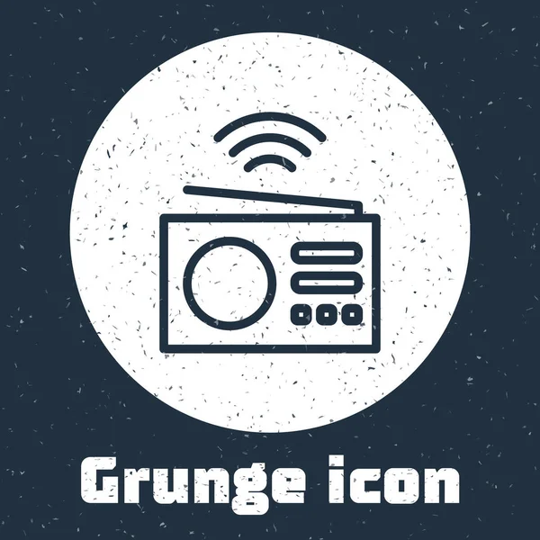 Grunge Line Smart Radio System Icon Isoliert Auf Grauem Hintergrund — Stockvektor