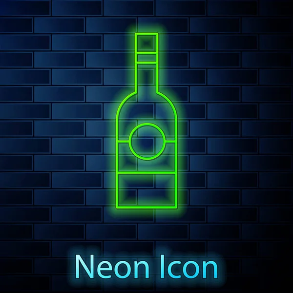 Glowing Neon Line Glass Bottle Vodka Icon Isolated Brick Wall — Stock Vector