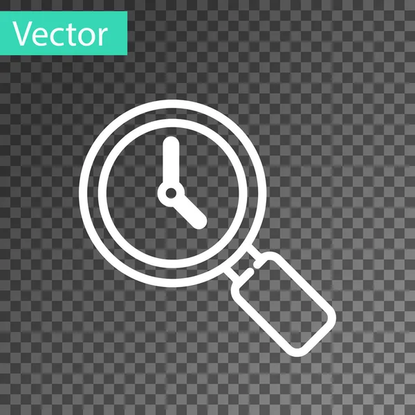 Witte Lijn Vergrootglas Met Klokpictogram Geïsoleerd Transparante Achtergrond Vector — Stockvector