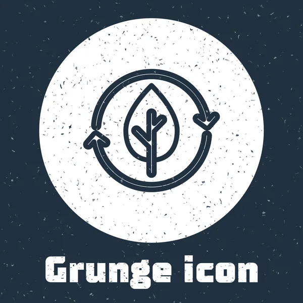 Línea Grunge Reciclar Símbolo Icono Hoja Aislado Sobre Fondo Gris — Vector de stock