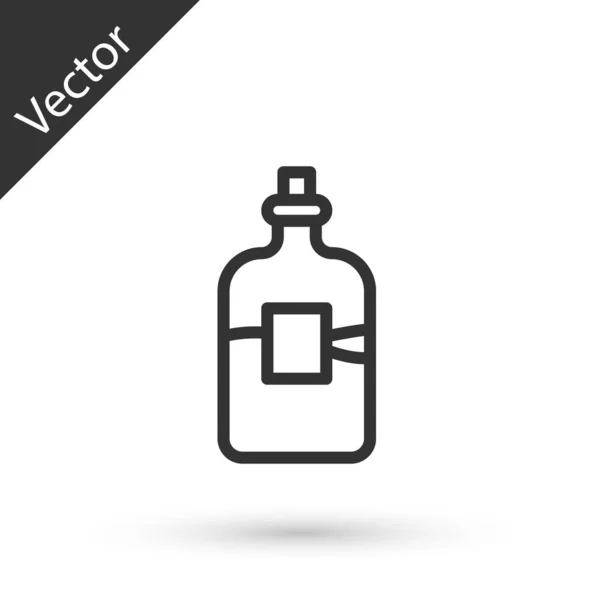 Ligne Grise Bouteille Verre Vodka Icône Isolée Sur Fond Blanc — Image vectorielle