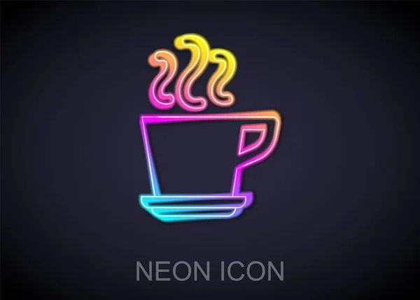 Leuchtende Neon Linie Kaffeetasse Symbol Isoliert Auf Schwarzem Hintergrund Teetasse — Stockvektor