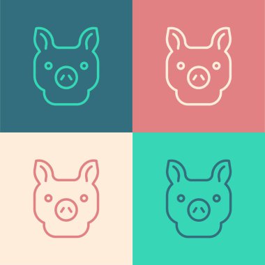 Pop Art Line Domuz simgesi renk arkaplanında izole edildi. Hayvan sembolü. Vektör