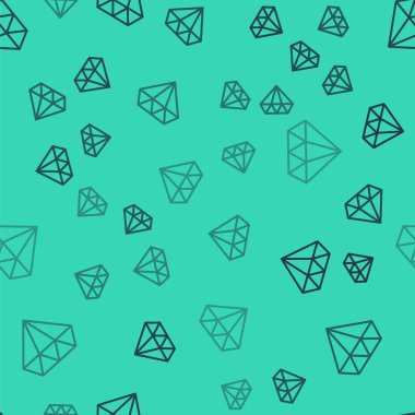 Siyah çizgi simgesi yeşil arka planda kusursuz deseni izole etti. Mücevher sembolü. Mücevher taşı. Vektör