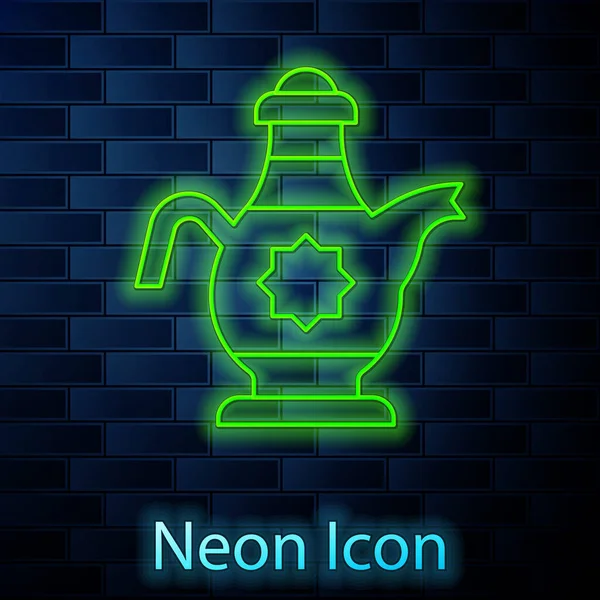 Glödande Neon Linje Islamisk Tekanna Ikon Isolerad Tegelvägg Bakgrund Vektor — Stock vektor