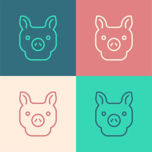 Pop Art Ligne Cochon Icône Isolée Sur Fond Couleur Symbole — Image vectorielle