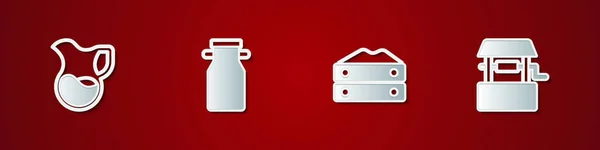 Set Kannen Glas Mit Milch Dosenbehälter Für Mehl Und Brunnen — Stockvektor