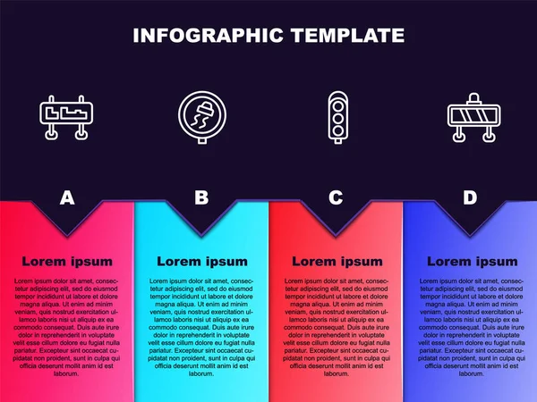 Linie Verkehrszeichen Setzen Rutschige Straße Ampel Und Schranke Geschäftsinfografische Vorlage — Stockvektor