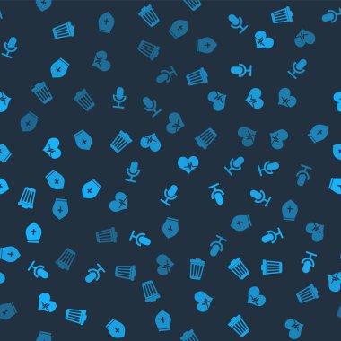 Çöp tenekesi, mikrofon, kalp atış hızı ve Papa şapkası. Vektör.