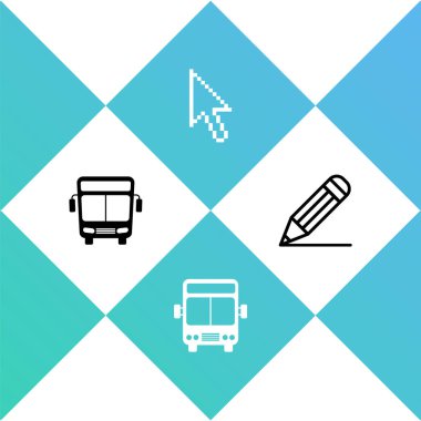 Set Bus, , Pixel arrow cursor and Pencil and line icon. Vector.