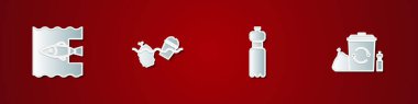 Set Stop ocean plastic pollution, Problem of the, Bottle water and Recycle bin with recycle icon. Vector.