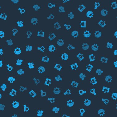 Set Hand settings gear, Laptop with exclamation mark, Globe of the Earth and Cloud computing lock on seamless pattern. Vector.