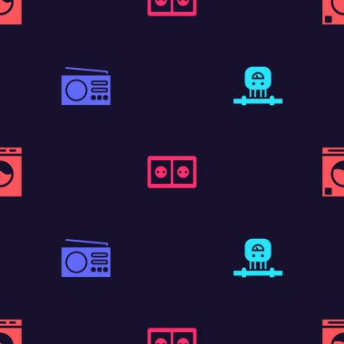 Set Smart sensor, Radio, Electrical outlet and Washer on seamless pattern. Vector.