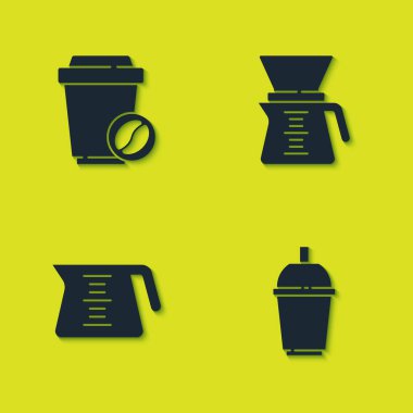 Set Coffee cup to go, , pot and Pour over coffee maker icon. Vector.