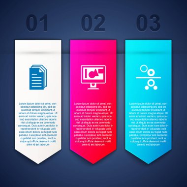 Set File document, Computer monitor screen and Paper roll of printing press. Business infographic template. Vector.