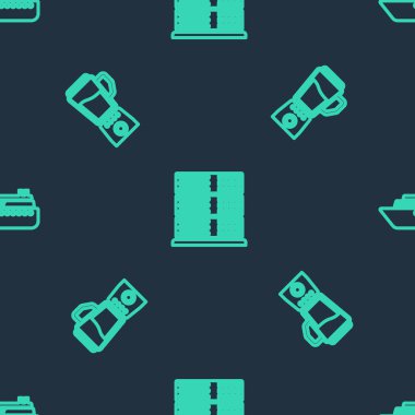 Set line Server, Data, Web Hosting, Blender and Ship on seamless pattern. Vector.