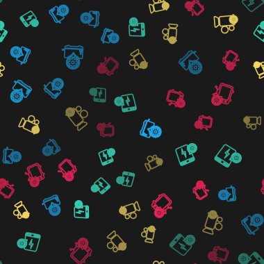 Set line Toaster setting, Power bank, Video camera and Tv on seamless pattern. Vector.