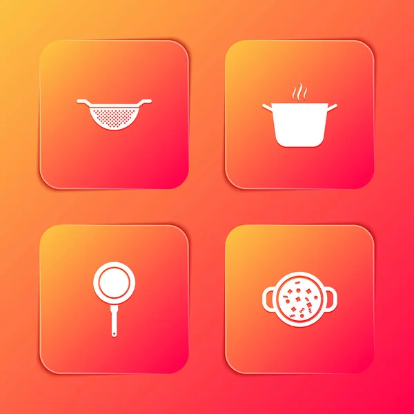 Set Kitchen Colander Cooking Pot Frying Pan Soup Icon Vector — Image vectorielle