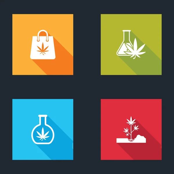 Set Shopping Bag Marijuana Test Tube Planting Icon Vector — Stockový vektor