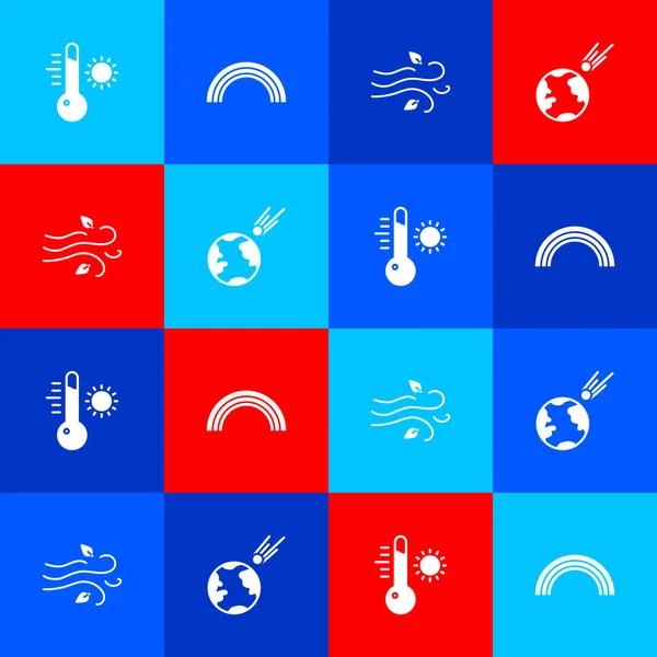 Set Meteorology Thermometer Rainbow Wind Comet Falling Fast Icon Vector — Stock Vector