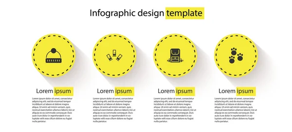 Set Winter Hat Cartridges Hiking Backpack Paw Print Business Infographic — Vetor de Stock