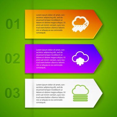 Set line Cloud with rain and lightning, snow, Fog cloud and moon. Business infographic template. Vector.