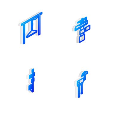 Set Isometric line Automatic irrigation sprinklers, , Standalone sensor and Router wi-fi signal icon. Vector.