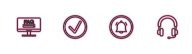 Set line Monitor with FAQ information, Button chat notification, Check mark circle and Headphones icon. Vector.