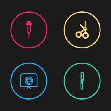 Hemşire şapkasını haç, testere, makas ve şırınga ikonu ile ayarla. Vektör.